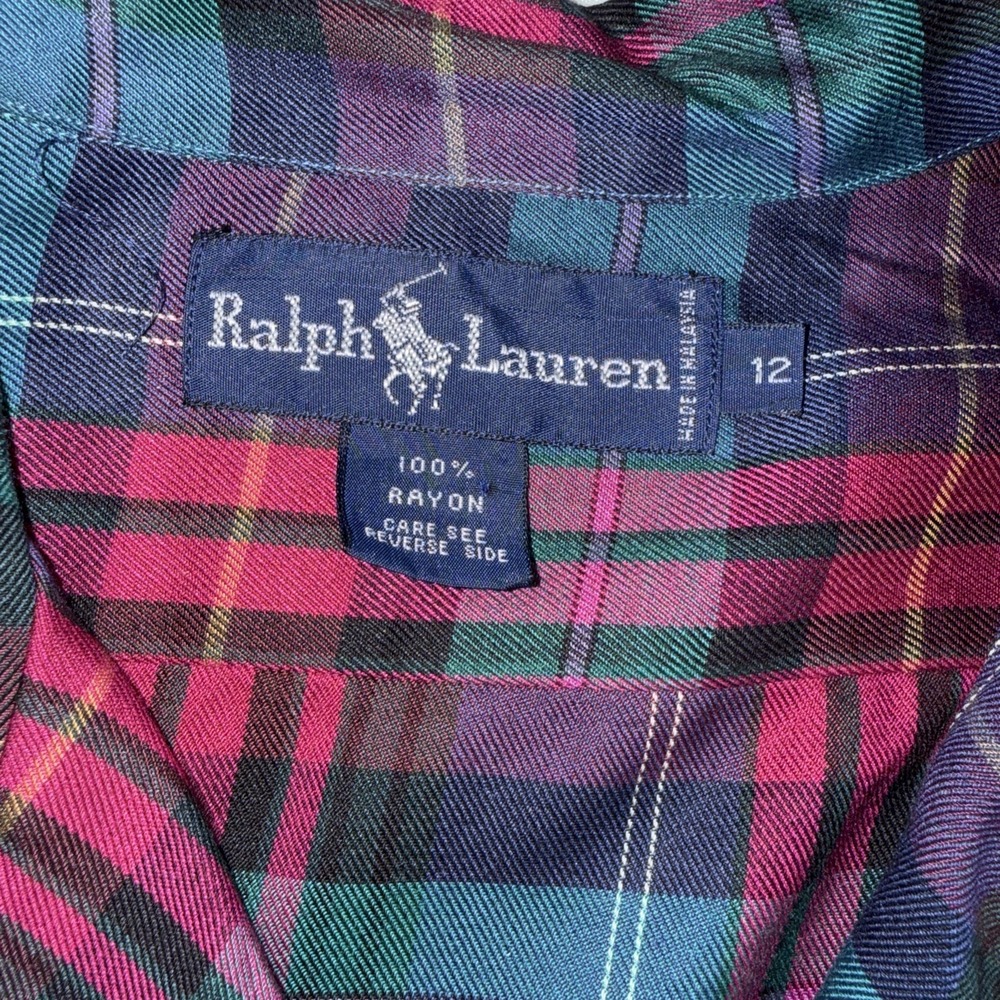 Ralph Lauren Women's Relaxed Fit Plaid Cotton Shirt Green Multi Women's 12 - Picture 4 of 9